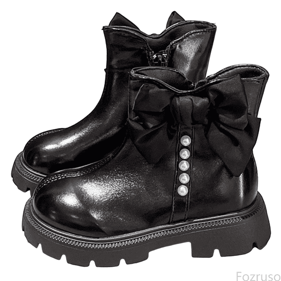 Fozruso Stylish Girls Ankle Boots For Winter Fashion Soft Sole Casual Dress Shoes With Bowknot,Mid Calf Boots Sizes 11 Little Kid(4.5-5 Years)