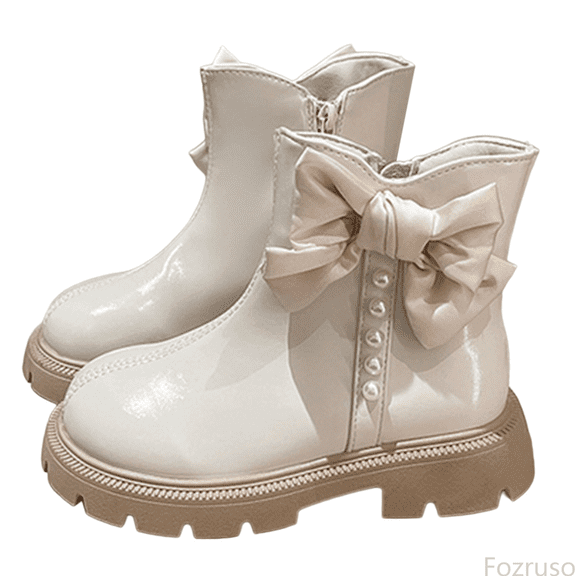 Fozruso Stylish Girls Ankle Boots For Winter Fashion Soft Sole Casual Dress Shoes With Bowknot,Mid Calf Boots Sizes 15 Big Kid(10-10.5 Years)