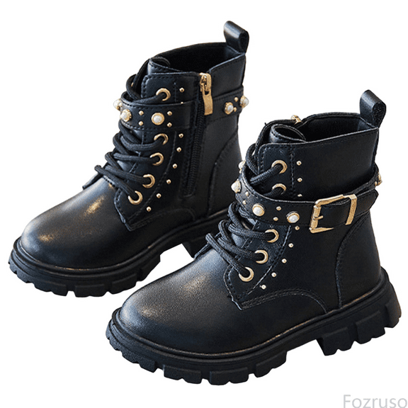 Fozruso Stylish Girls Leather Ankle Boots Classic British Design Soft Sole Comfortable Footwear For Kids School Shoes For Everyday Wear, Lined Booties Sizes 11.5 Little Kid(5-5.5 Years)