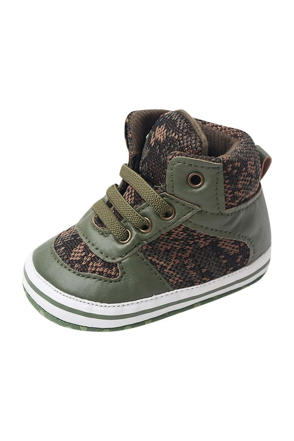 Summer Children Infant Toddler Shoes Boys And Girls Sports Shoes Flat Sole Round Head High Top Lace Up Comfortable Colorblock Casual Style Sizes 5 Toddler(Green)