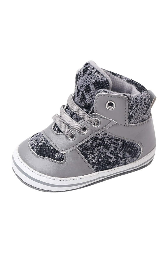 Summer Children Infant Toddler Shoes Boys And Girls Sports Shoes Flat Sole Round Head High Top Lace Up Comfortable Colorblock Casual Style Sizes 6 Toddler(Gray)
