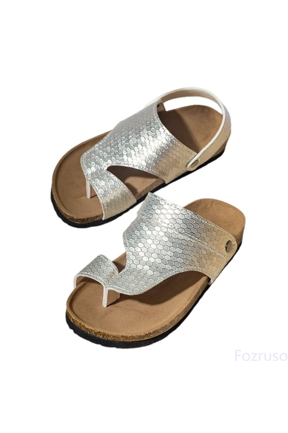 Summer Girls Retro Style Sequined Flip Flops With Soft Soles Suitable For Both Casual Wear And Beach Use Lightweight,Sizes 1 Big Kid 9-9.5 Years(Gold)