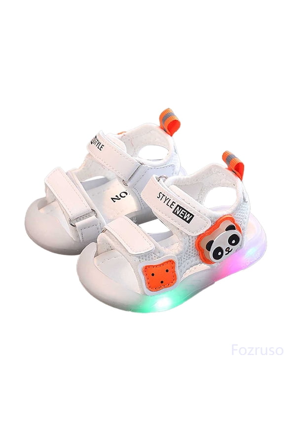 Summer Soft Sole Walking Shoes For 1 3 Year Old Boys And Girls Light Up Sandals For Toddlers Kick Beach Shoes,Sizes 7.5 Little Kid 18(White)