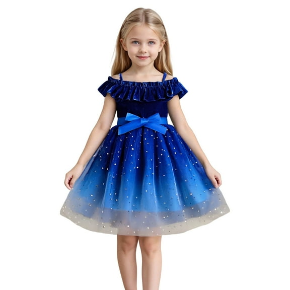 Fozruso Summer Swing Dresses Girls Summer Dress Sleeveless Off Shoulder Top With Glitter Gradient Skirt Waistband Casual Party Outfit For Toddler Kids Age 2 6 Sizes 4-5 Years