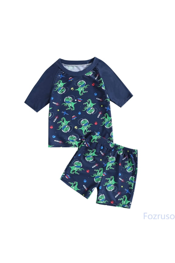 Summer Toddler Boys Girls Cartoon Dinosaur Printed Two Piece Swimwear Swimsuit Bikini 2 Piece Swimsuit Sizes 2-3 Years