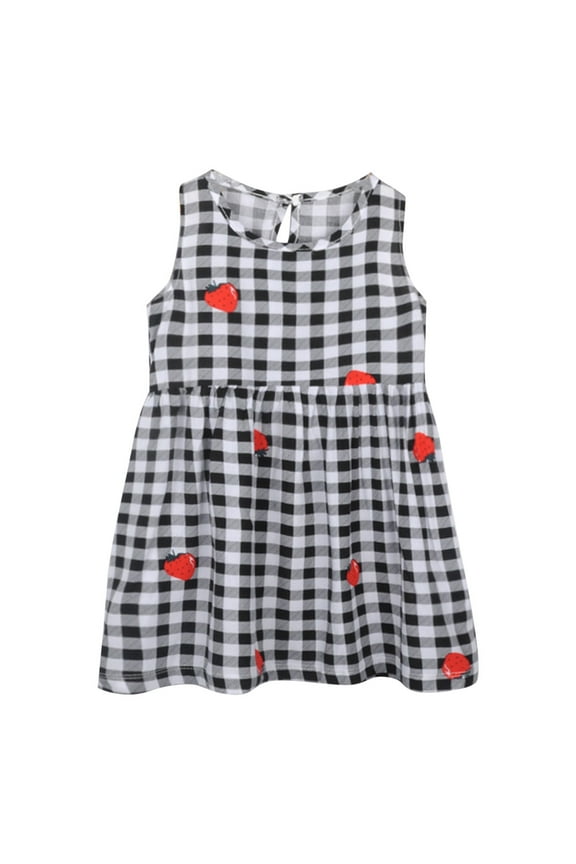Summer Toddler Girls Sleeveless Sundress Strawberry Prints Ruffles Dress Casual Dress Clothes Girls' Casual Dresses,Sizes 2-3 Years