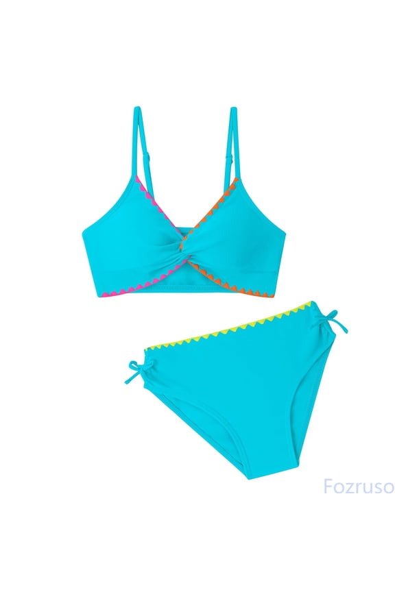 Swimsuits V Neck Drawstring Cute Girls Bikini Swim Two Piece With Chest Pad 2 Piece Bikini Swimsuit Sizes 11-12 Years