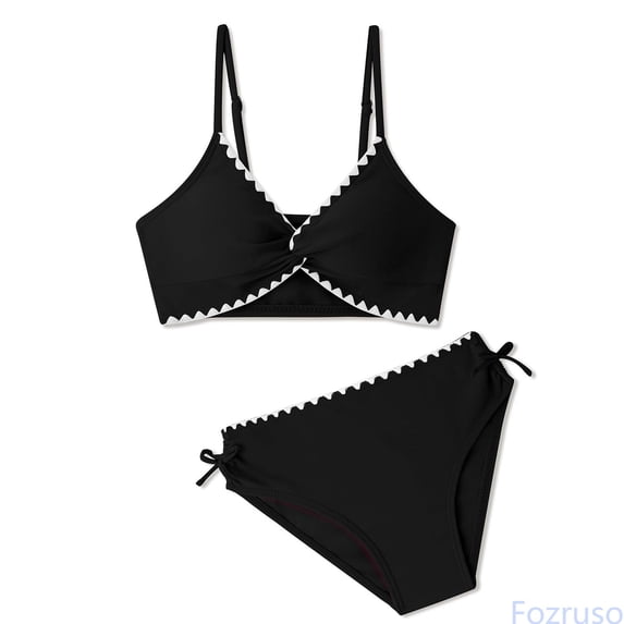 Fozruso Swimsuits V Neck Drawstring Cute Girls Bikini Swim Two Piece With Chest Pad 2 Piece Bikini Swimsuit Sizes 11-12 Years