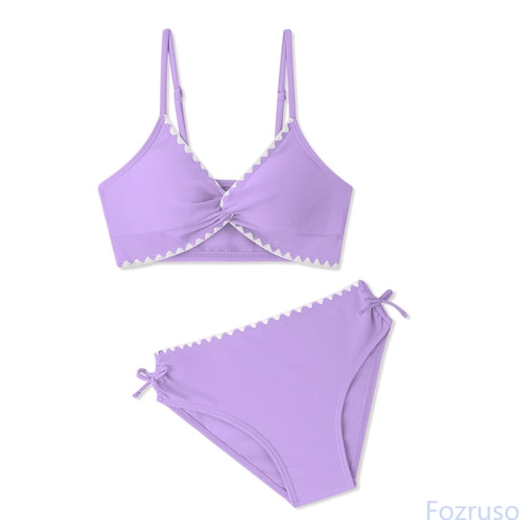 Fozruso Swimsuits V Neck Drawstring Cute Girls Bikini Swim Two Piece With Chest Pad 2 Piece Bikini Swimsuit Sizes 7-8 Years