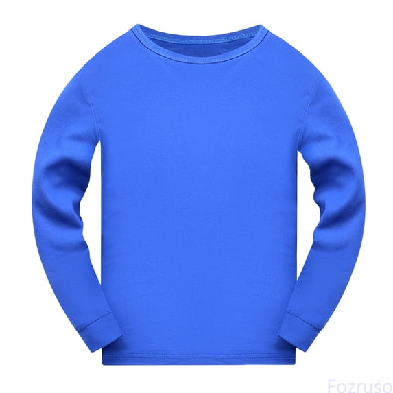 Fozruso Toddler Boys And Girls Long Sleeve Solid Color T Shirt Basic Summer Tees,Sizes 7-8 Years Blue