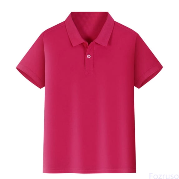 Fozruso Toddler Boys and Girls Short Sleeve Button Closure Collared Shirt School Uniform Summer Basic Tee,Sizes 5-6 Years Pink
