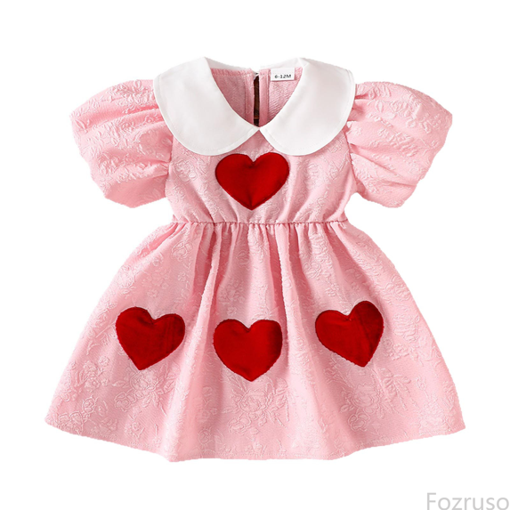 Fozruso Toddler Dress Toddler Short Sleeve Girls Heart Embroidery Dresses Party Dance Kids Dress Sizes 6-12 Months