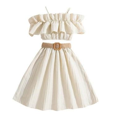 Fozruso Toddler Girls Winter Sleeveless Solid Color Ruffles Tops Skirt With Belt 3PCS Outfits Clothes Set Sizes 9-10 Years