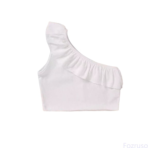Fozruso Toddler Kids Girls Dance Tank Top One Shoulder Racerback Tie Dye Crop Sleeveless Sports Dance Top For Ballet Gymnastics Dancewear Summer Tees,Sizes 5-6 Years White