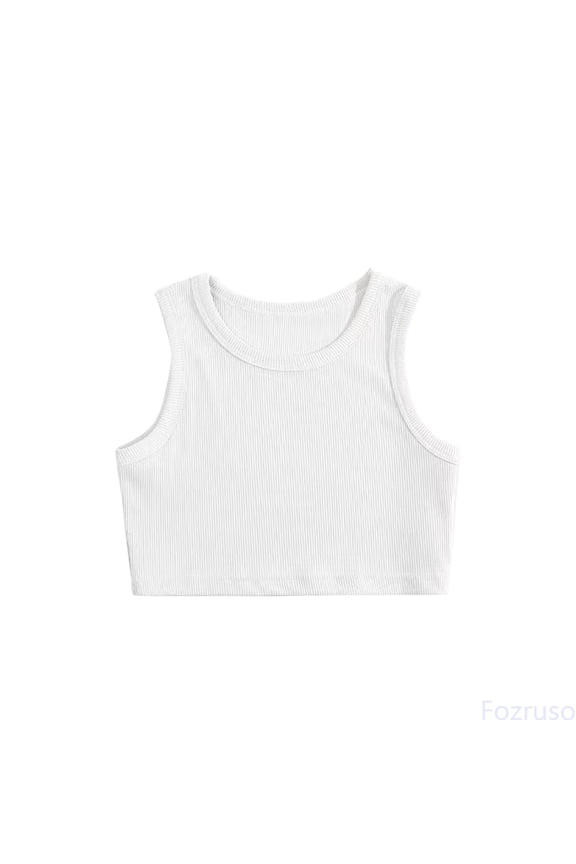 Toddler Kids Girls Dance Tank Top Racerback Crop Tank Top Sleeveless Sports Dance Top For Ballet Gymnastics Dancewear School Casual,Sizes 4-5 Years White