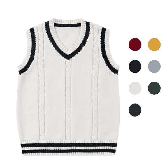 Fozruso Toddler Kids Girls and Boys Sweater Vest V Neck Cable Knit Sweater Vest Sleeveless Uniform School Pullover Knitwear ,Black