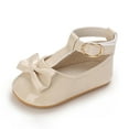 thumbnail image 1 of Fozruso Toddler Kids Girls Soild Bowknot Princress Shoes Soft Sole The Floor Barefoot Non First Prewalker Shoes Sizes 4 Toddler(Beige), 1 of 6