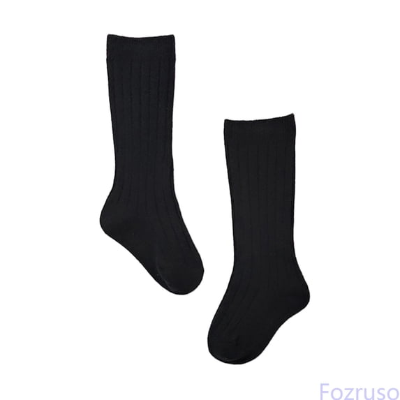 Fozruso Toddlers Boys Girls Mid Calf Socks Ribbed Stocks Dress Socks for School Kids,Black,L