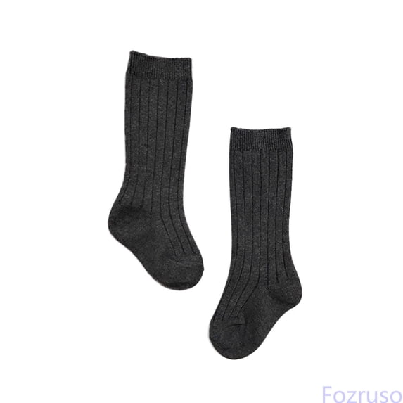 Fozruso Toddlers Boys Girls Mid Calf Socks Ribbed Stocks Dress Socks for School Kids,Gray,L