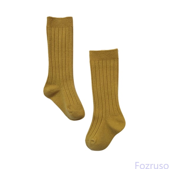 Fozruso Toddlers Boys Girls Mid Calf Socks Ribbed Stocks Dress Socks for School Kids,Yellow,L