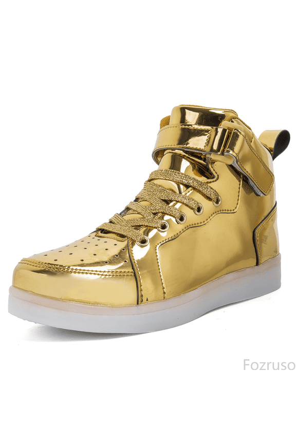 Unisex LED Light Shoes High Top Light Flashing Trainers USB Charging Shoes For Children,Sizes 1(9-9.5 Years)