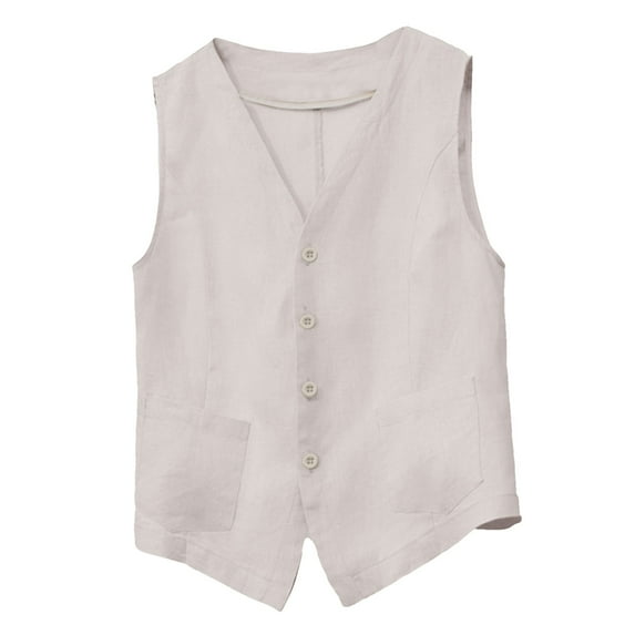 Fozruso Vest Womens Cotton Vest V Neck Spring And Summer Cardigan Sleeveless Thin Vest Style Vest With Pockets Plain Color Casual, Sizes XXL