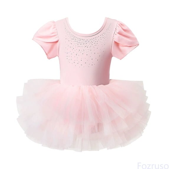 Fozruso Vintage Girls Dress Girls Ballet Dress With Mesh Skirt And Back Rhinestone Detail Short Sleeve Tutu Leotard For Dance Performance And Party Sizes 5-6 Years