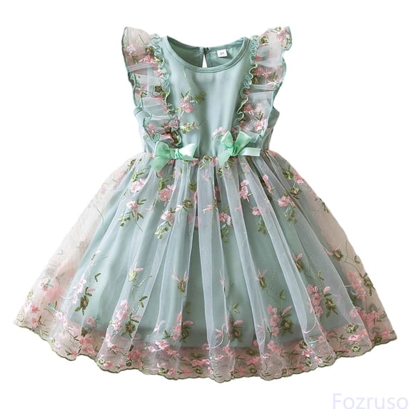 Fozruso Vintage Girls Dress Girls Summer Dress With Bow And Floral Embroidery Party Gown Elegant Tutu Outfit For Sizes 2-3 Years