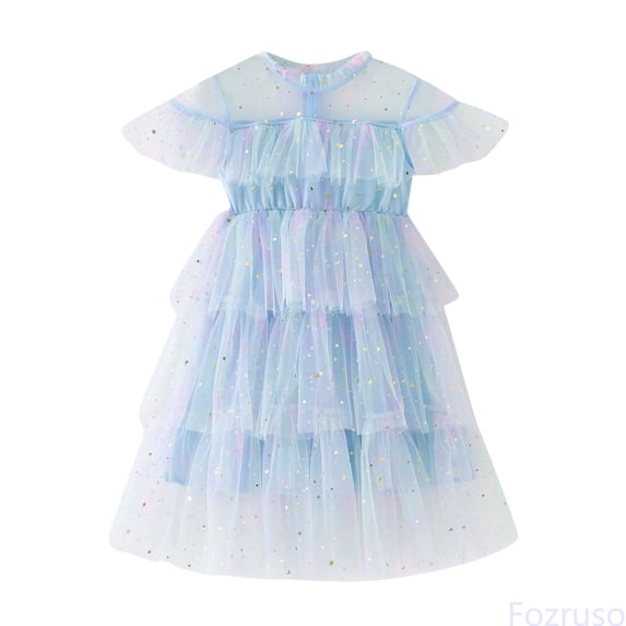 Fozruso Vintage Girls Dress Toddler Girls Fly Sleeve Star Moon Sequin Dress Rainbow Tie Dye Dance Party Ruffles Dresses Clothes Sizes 2-3 Years