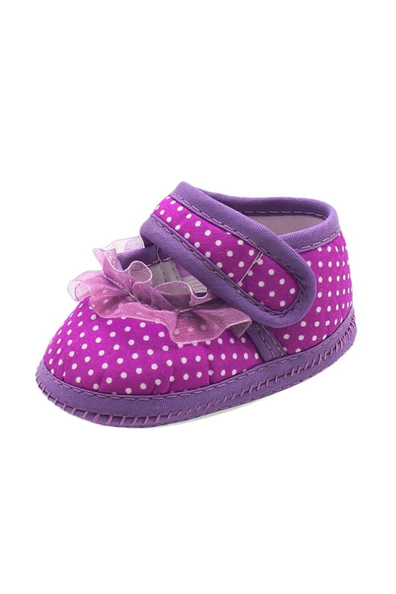 Warm Girls Sole Dot Prewalker Soft Lace Baby Flats Shoes Casual Baby Shoes Sizes 3 Toddler()