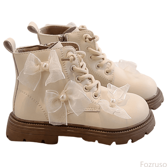 Fozruso Warm Winter Boots For Girls Sole Ankle Boots With Bow Cute Casual Fashion Footwear For Toddler And Big Kids,Mid Calf Boots Sizes 12.5 Little Kid(6.5-7 Years)