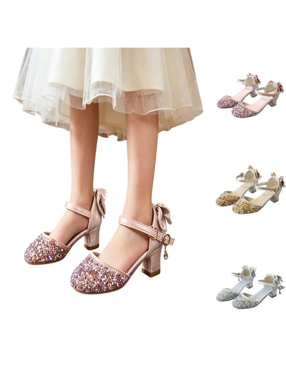 Wedding Party Pump Girl Shoes,Sizes 12 Little Kid,Dress Up Shoes For Girls Glitter Low Heels Party Dance Shoes