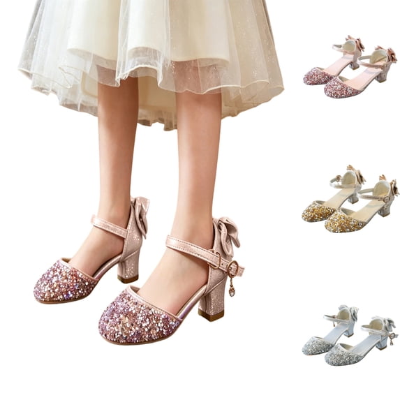 Fozruso Wedding Party Pump Girl Shoes,Sizes 9.5 Little Kid,Dress Up Shoes For Girls Glitter Low Heels Party Dance Shoes