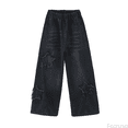 thumbnail image 1 of Fozruso Wide Leg Pants for Girls Girls Wide Leg Jeans Heart Embroidery Denim Pants Vintage Loose Fit Baggy Casual Straight Leg Pants With Pockets Sizes 4-5 Years, 1 of 6