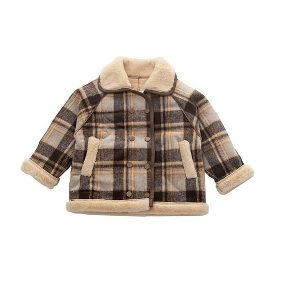 Fozruso Windproof Jacket Boys 18-24 Months,Children's Autumn And Winter Coat Boys Girls Double Breasted Woolen Cloth Coat Plus More Wool Coat Brown