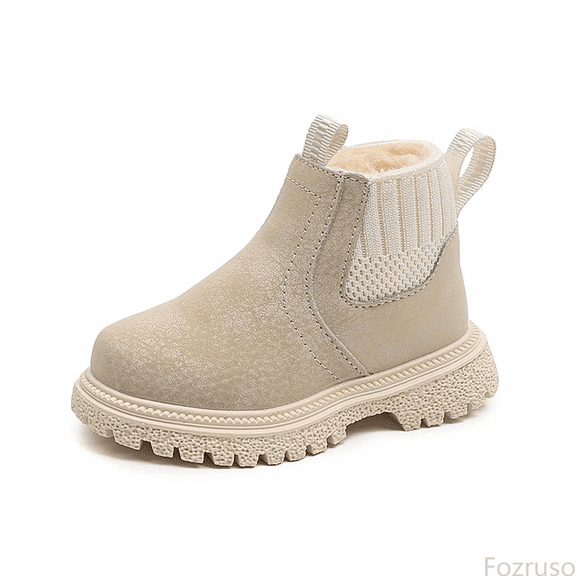 Fozruso Winter Girls Boots Soft Sole Fashionable English Style Children Booties Ideal For Casual Outdoor Activities,Side Zipper Leather Booties Sizes 7 Toddler(18-24 Months)