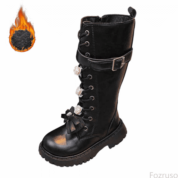 Fozruso Winter Girls Boots Warm Lined Long Shaft Leather Ankle Boots For Toddler Youth Non Sole Comfortable Footwear,Classic Ankle Boots Sizes 13 Little Kid(7-8 Years)