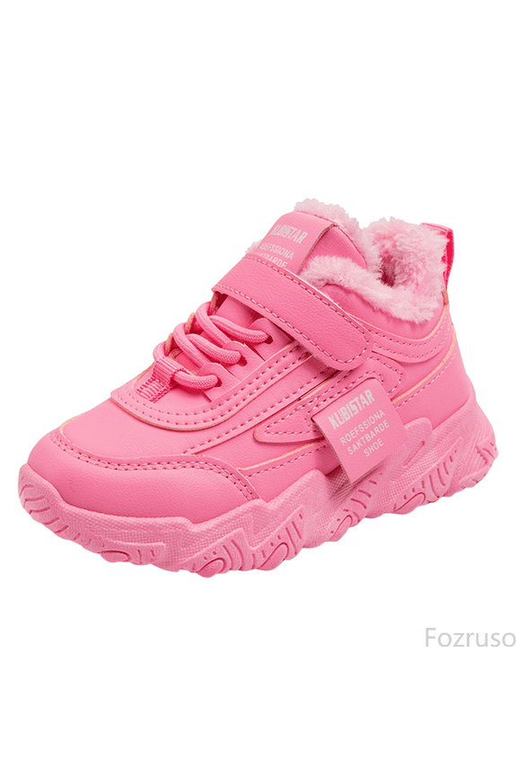 Winter Kids Sneakers With Sole Lightweight Outdoor Winter Shoes For Girls Cozy Lined Straps And Laces Warm Durable Play Shoes,Sizes 11(4.5-5 Years)