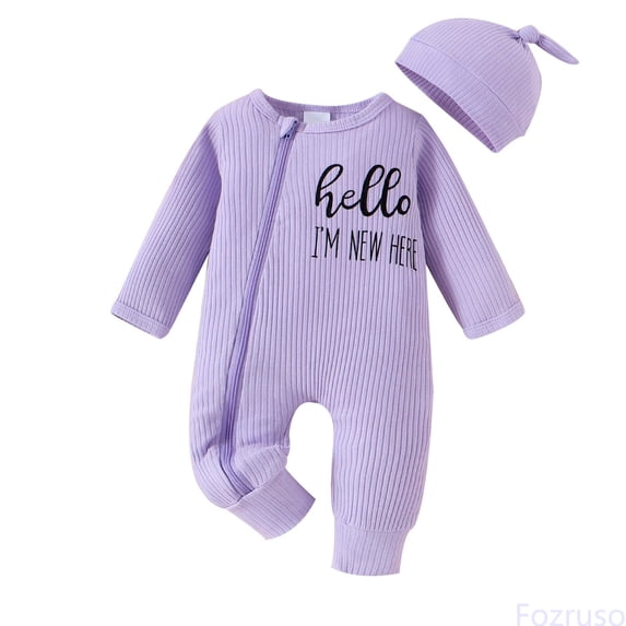 Fozruso Winter Newborn Baby Boy Bodysuit Long Sleeve Letter Print Outfit With Hat Cozy Romper For Infant And Toddler Boys Rompers Sizes 0-3 Months