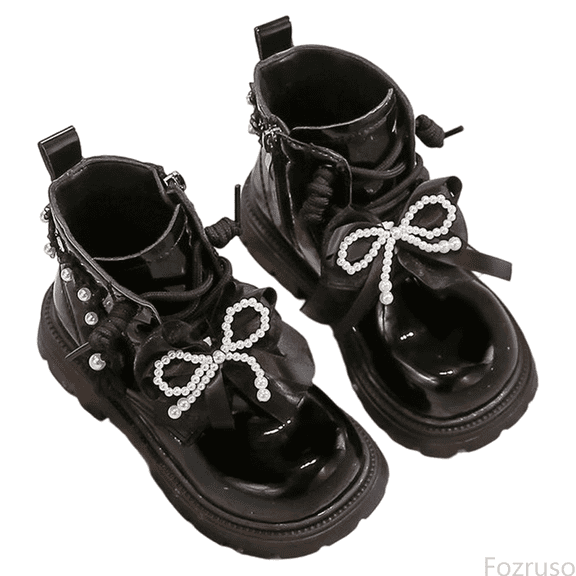 Fozruso Winter Warm Lined Girls Boots With Pearl Bow Non Sole Ankle Boots For Toddler And Kids,Warm Winter Boots Sizes 9.5 Little Kid(3-4 Years)