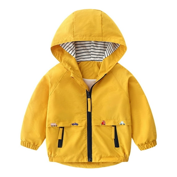 Fozruso Winter Warm Outerwear 18-24 Months,Boys Windbreaker Jacket For Kids Lightweight Hooded Zipper Coat Outdoor Casual School Jacket For Boys Age 2 To 13 Years Yellow
