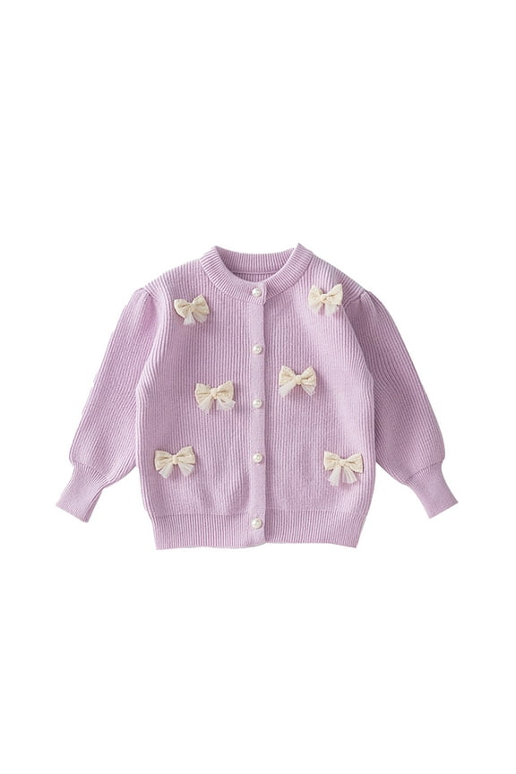 Winter Warm Outerwear 2-3 Years,Girls' Bow Cardigan Sweater Autumn And Winter New Baby Girls Fashion Knitted Coat Korean Sweater Dress Purple