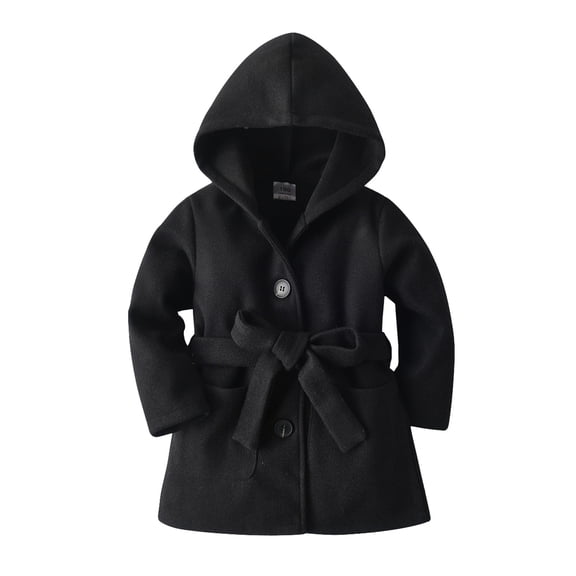 Fozruso Winter Warm Outerwear 3-4 Years,Toddler Girls Winter Long Sleeve Warm Woollen Hooded Coat Jacket Belt Solid Color For Babys Clothes Black Black