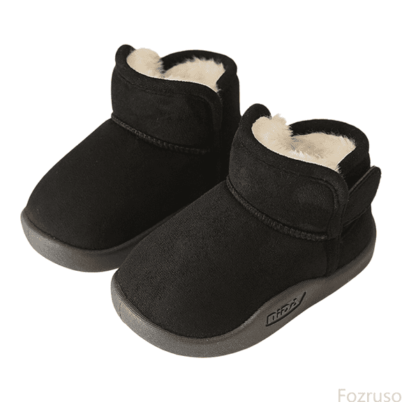 Fozruso Winter Warm Snow Boots For Girls And Boys Outdoor Cold Weather Lined Ankle Booties Suitable For 15 Months To 6 Years Old,Side Zipper Leather Booties Sizes 6.5 Toddler(15-18 Months)