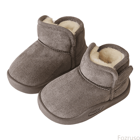 Fozruso Winter Warm Snow Boots For Girls And Boys Outdoor Cold Weather Lined Ankle Booties Suitable For 15 Months To 6 Years Old,Side Zipper Leather Booties Sizes 6.5 Toddler(15-18 Months)