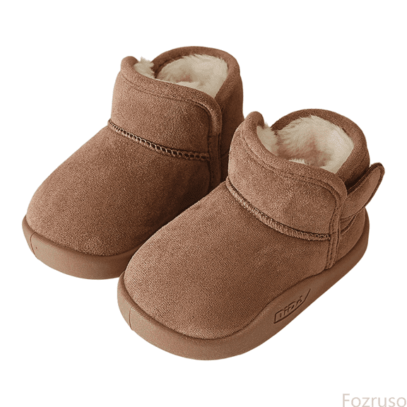 Fozruso Winter Warm Snow Boots For Girls And Boys Outdoor Cold Weather Lined Ankle Booties Suitable For 15 Months To 6 Years Old,Side Zipper Leather Booties Sizes 6.5 Toddler(15-18 Months)