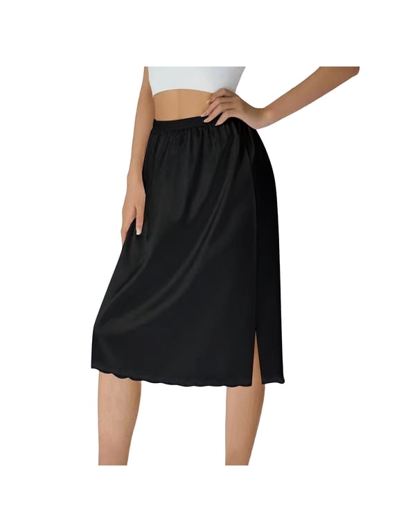 Women Half Under Dress Lace Hem Elastic Waist Petticoat Underskirt Knee Length Midi Skirt Extenders For Dresses