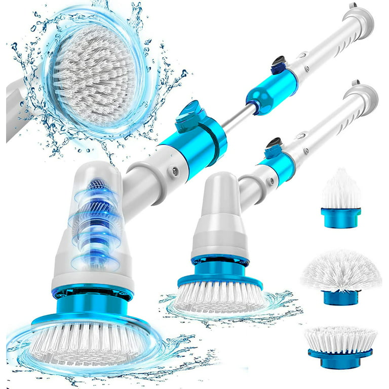 Fpogbef Electric Spin Scrubber, Cordless Bath Tub Scrubber with Long Handle  & 3 Replaceable Heads, Power Shower Cleaning Brush Rechargeable Floor