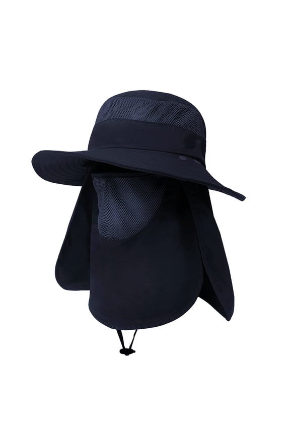 Fishing Hat for Men Women, UPF50+ Wide Brim Fishing Hat with Face Cover Neck Flap Sun Hat, Blue