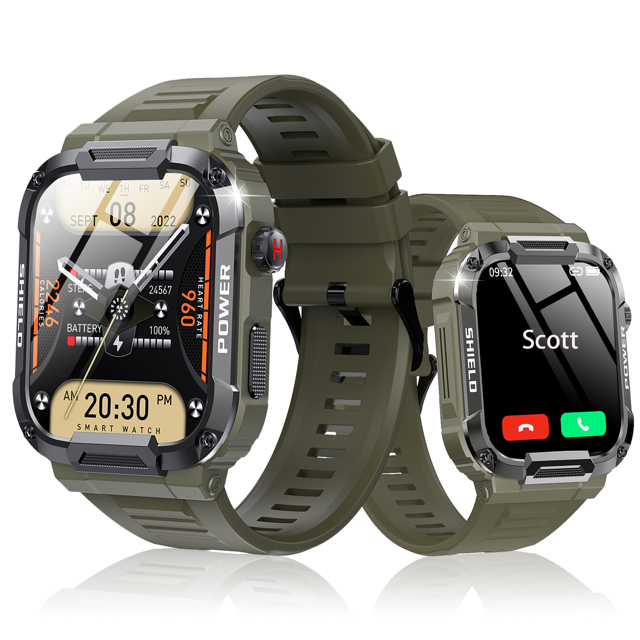 Fpogbef Smart Watch for Men Outdoor Tactical Sports Watch, IP68 Waterproof Rugged 1.85" HD Big